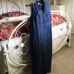 COPY - CHICOS Tencel Denim Dress maxi Button Front Duster sleeveless 3 XL